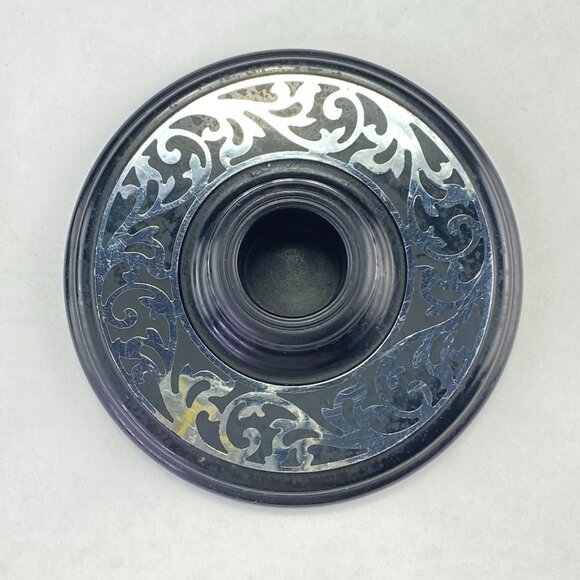 Vintage Compo-Site Black Silver Tone Scroll Design Taper Candle Holders - Picture 10 of 11